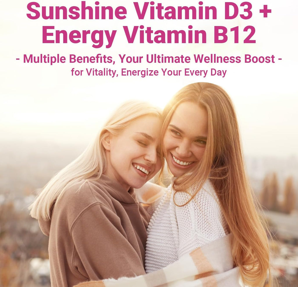 Vitamin D3 B12 Gummies, Vitamin D3 10000 IU & Methylated B12 500mcg for Adults, D3 B12 Vitamin Supplement with Ashwagandha, Magnesium, Vitamin K2 for Immune & Energy Support