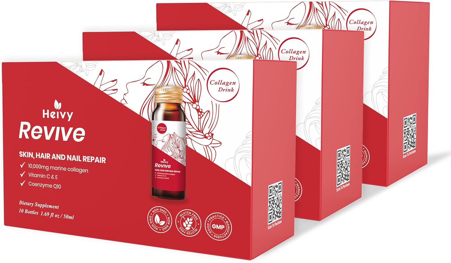 Liquid Collagen for Women, Collagen Drink with 10,000mg Marine Collagen Peptides, Collagen Liquid for Women for Hair Growth, Skin Repair, Nail Strength, 1.69 Fl Oz (Pack of 30)
