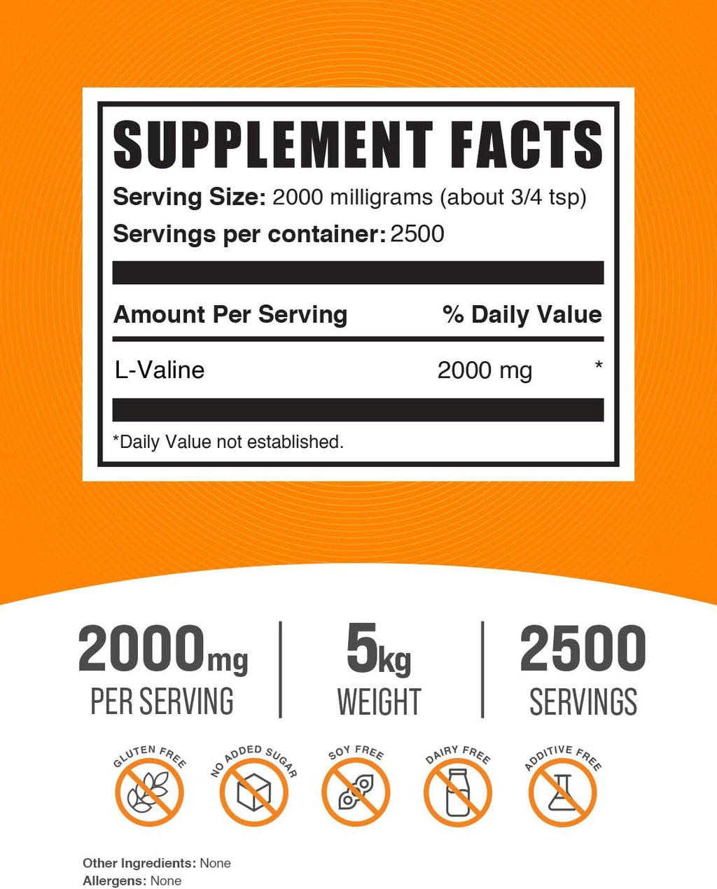 BulkSupplements.com L-Valine Powder - Valine Supplement, BCAA Supplement, Amino Acid Powder - Unflavored & Gluten Free, 2g per Serving, 1kg (Pack of 5) (11 lbs)