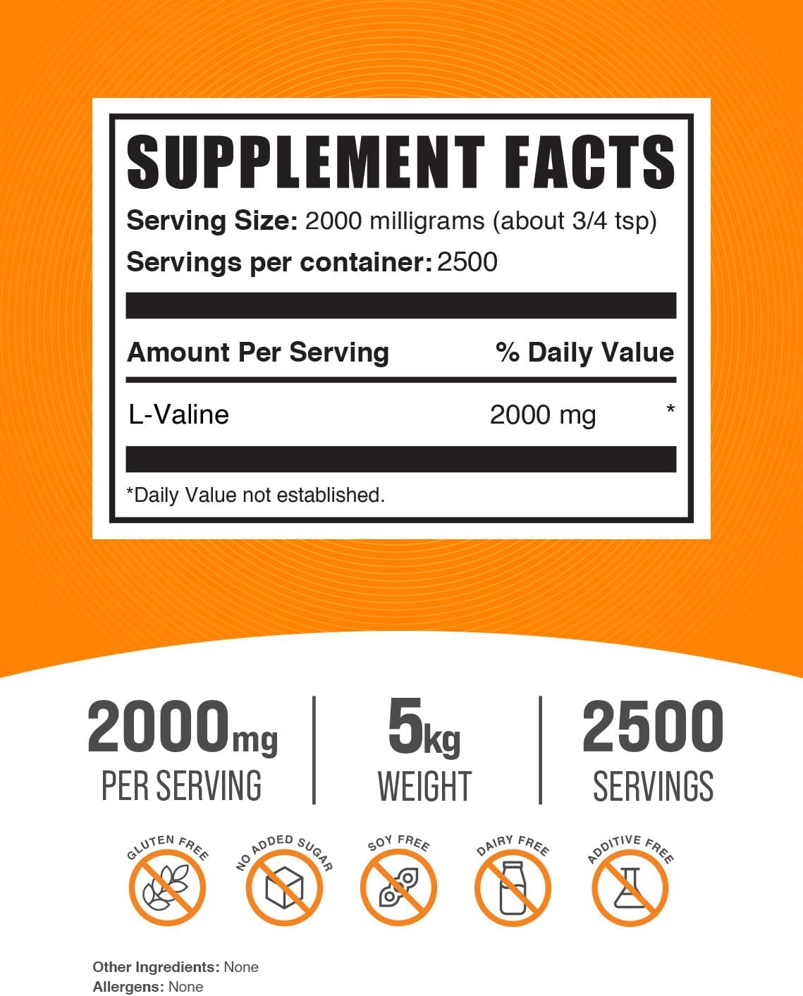 BulkSupplements.com L-Valine Powder - Valine Supplement, BCAA Supplement, Amino Acid Powder - Unflavored & Gluten Free, 2g per Serving, 1kg (Pack of 5) (11 lbs)