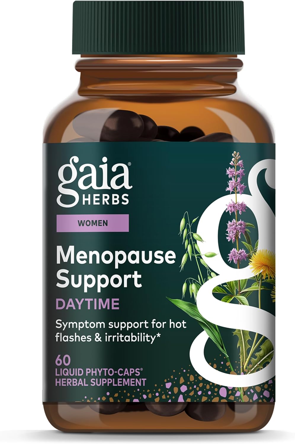 Gaia Herbs Menopause Support Daytime - Helps Maintain Hormone Balance and Well-Being for Women - with Vitex, Black Cohosh, St. John’s Wort, and Oats - 60 Vegan Liquid Phyto-Capsules (20-Day Supply)