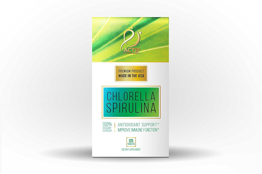 ACTIF 100% Ocean Cleaned Organic Chlorella and Spirulina, Non-GMO, Best Detox and Vegan Diet Supplement, Made in USA - 120 Tablets