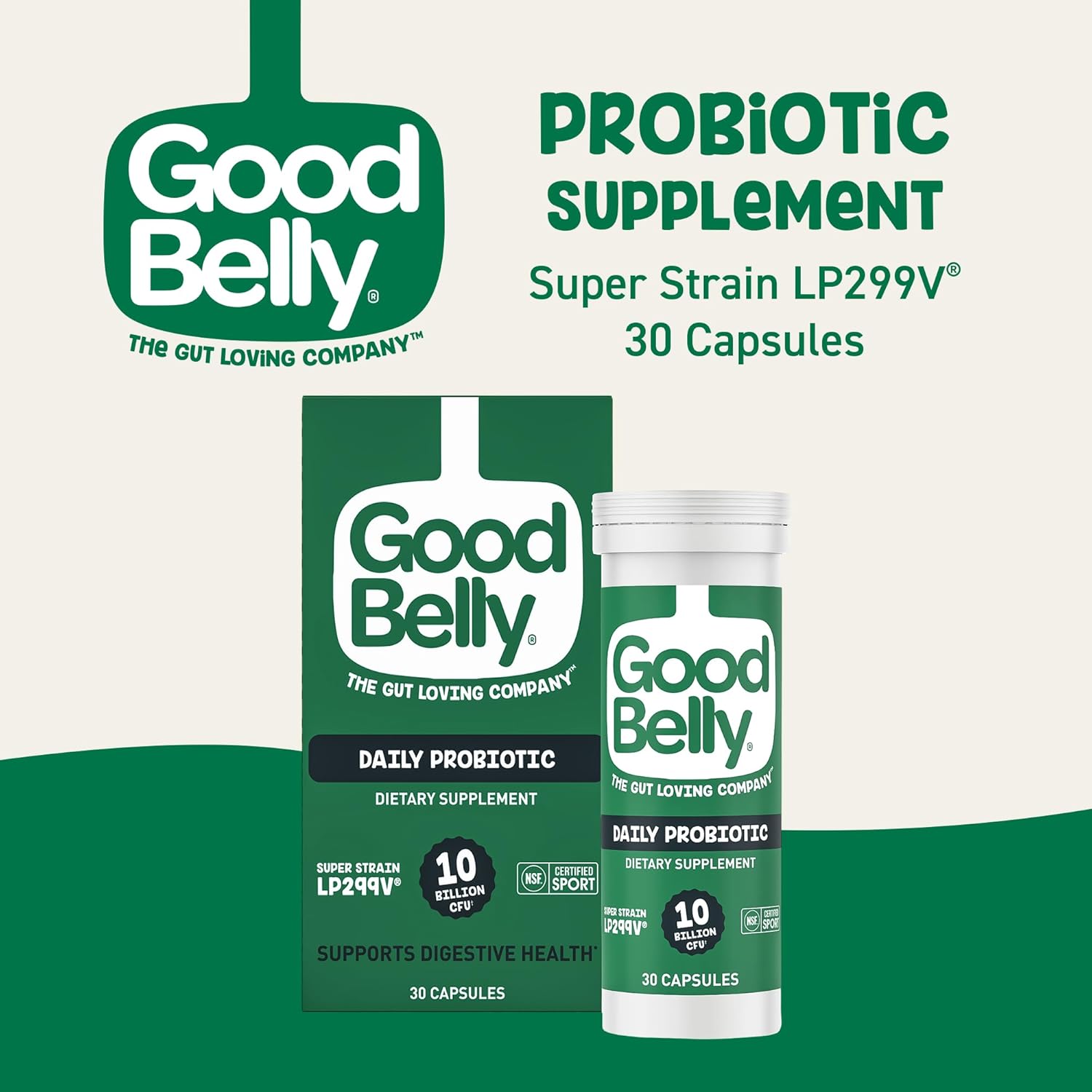 GoodBelly Probiotic Capsules for Digestive Health | Vegan Probiotic Supplement with 10 Billion Live Cultures | Probiotics for Women & Men | 30 Capsules