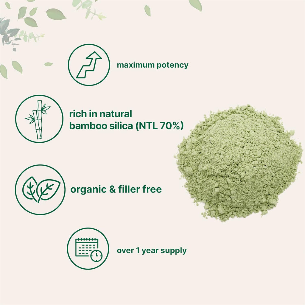 Micro Ingredients Organic Bamboo Extract Powder, 8 Ounce (1 Year Supply), Rich in Silica and Minerals, Supports Healthy Skin, Nail, Hair, Joints and Bones, Non-GMO and Vegan Friendly