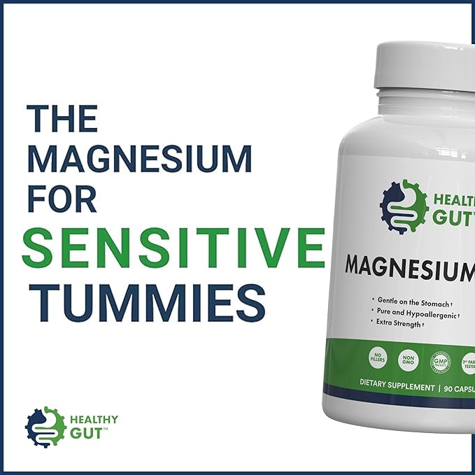 Healthy Gut Magnesium-HP | Ultra Pure Glycinate with Zero Fillers | 180 mg Magnesium Glycinate | 90 Servings