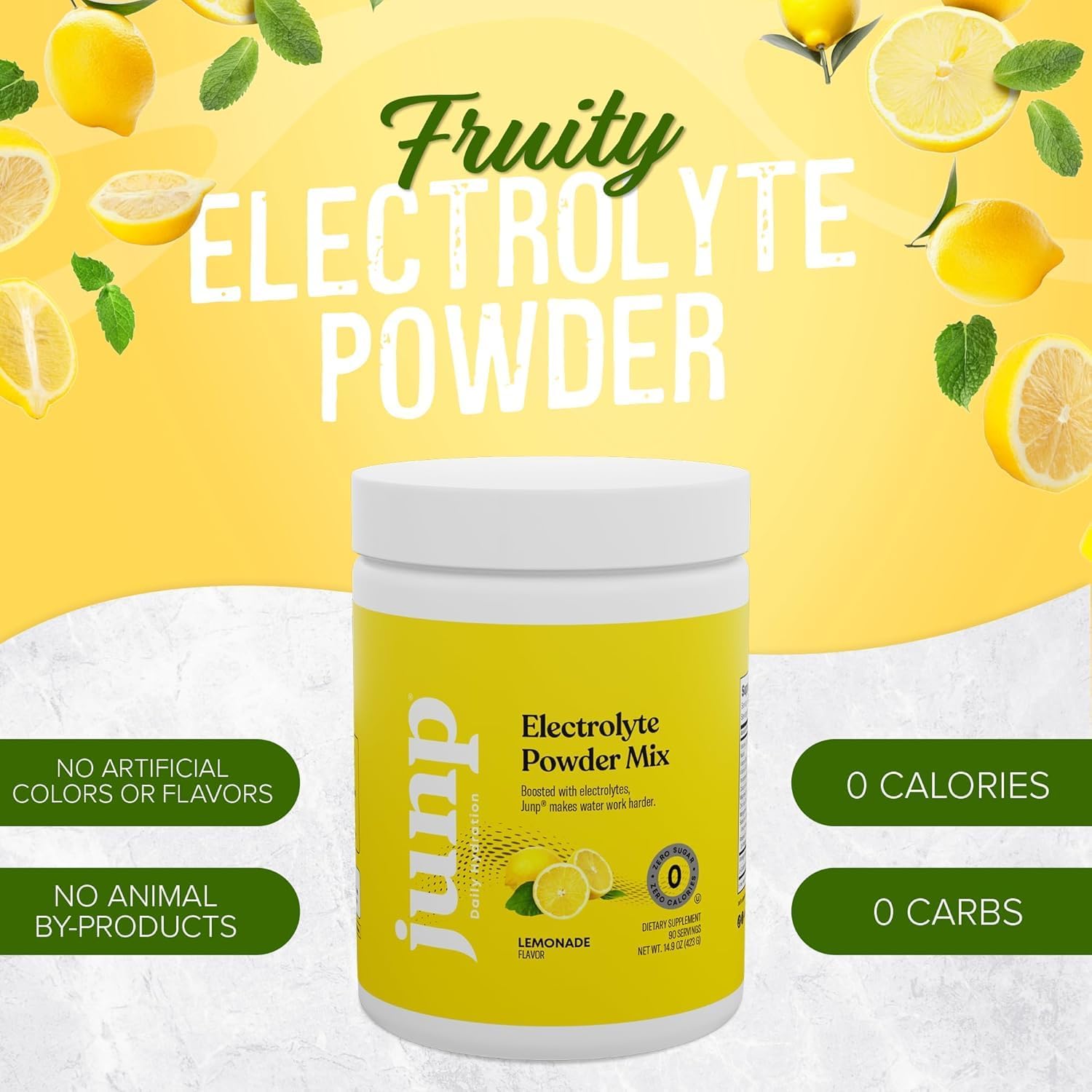 JUNP Electrolytes Powder No Sugar No Carbs – Fresh Squeezed Lemonade Drink Mix - Potassium & Salt Electrolyte Hydration Powder Zero Calorie Sugar Free Electrolyte Powder, Keto Friendly, 180 Servings