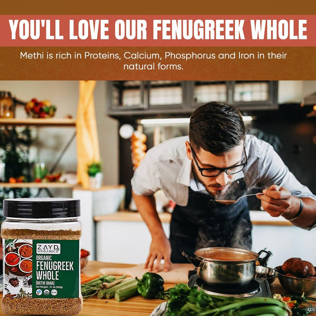 Zayd Organic Fenugreek Seeds | 1.3 lb | Whole Methi Seeds, USDA Organic, 1.3 lb (595g)