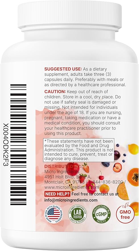 Micro Ingredients Fruit and Veggies Supplement with Probiotics, 240 Vegetarian Capsules | 80+ Super Greens & Fruits Complex | Immune, Gut & Digestive Health Support