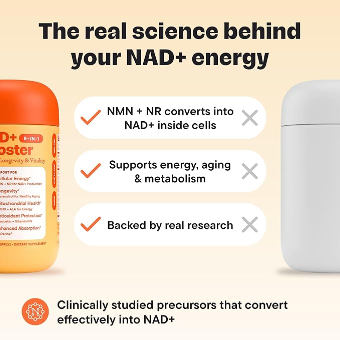 NAD+ Supplement with NMN & Nicotinamide Riboside (NR) – Advanced Cellular Energy & Healthy Aging Complex – with Resveratrol, CoQ10, Quercetin & BioPerine – 60 Vegan Capsules