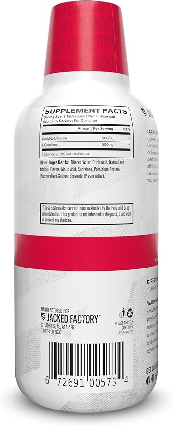 Jacked Factory Liquid L-Carnitine 3000 L Carnitine Supplement for Men & Women - Supports Metabolism, Body Recomposition, Cellular Energy & Athletic Performance - 32 Servings, Sour Pink Lemonade