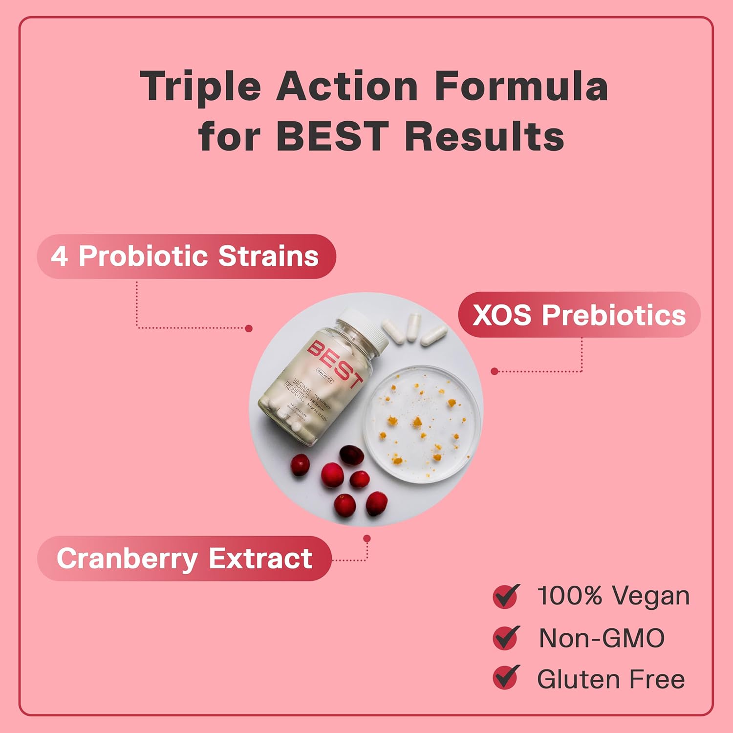 Best Vaginal Probiotics for Women, Probiotics for Women Vaginal Health - pH Balance with 4 Lactobacillus Probiotic for Woman, Urinary Health Support, Clinically Proven Cranberry Blend - 30 Day Dupply