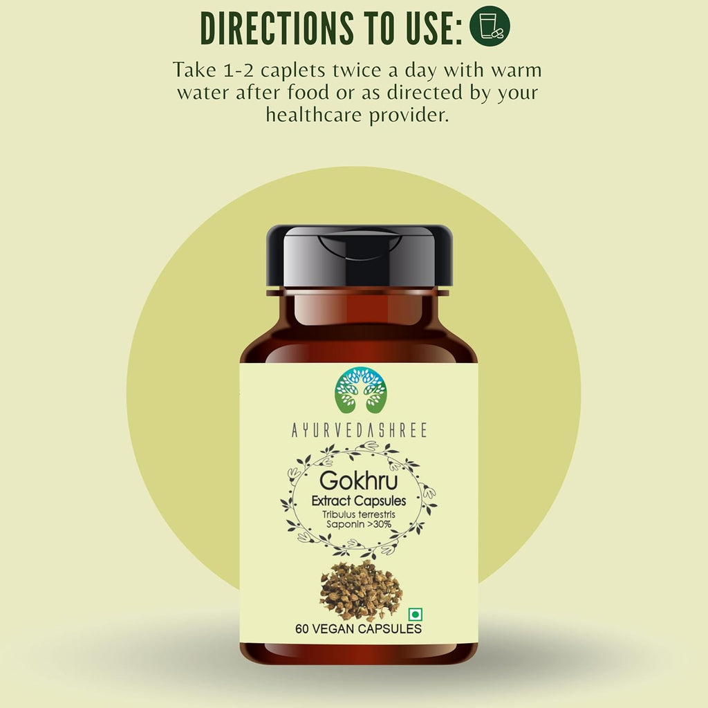 Gokhru Extract 500mg - 60 Vegetarian Capsules|Tribulus Terrestris| All Natural | 100% Vegan | Gluten-Free | GMP Certified