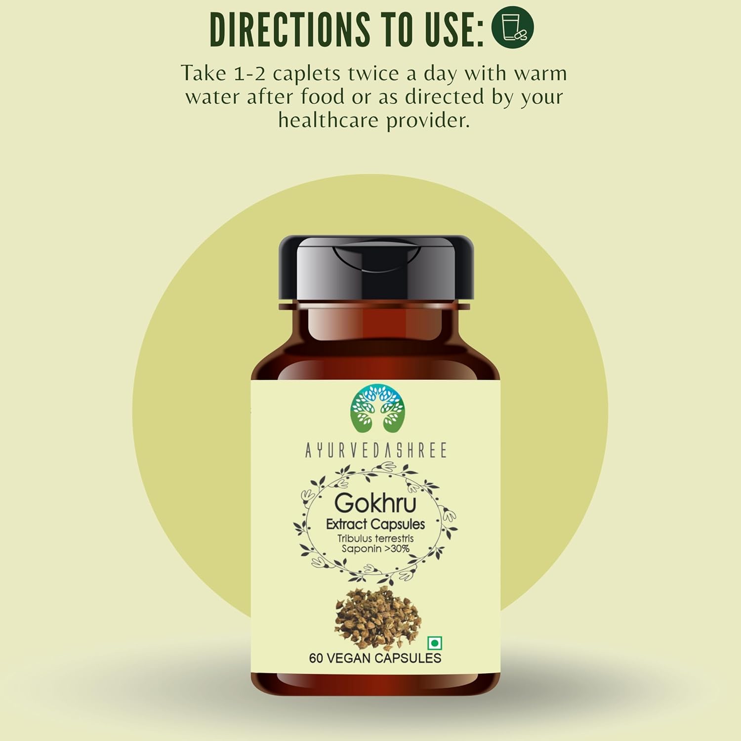 Gokhru Extract 500mg - 60 Vegetarian Capsules|Tribulus Terrestris| All Natural | 100% Vegan | Gluten-Free | GMP Certified