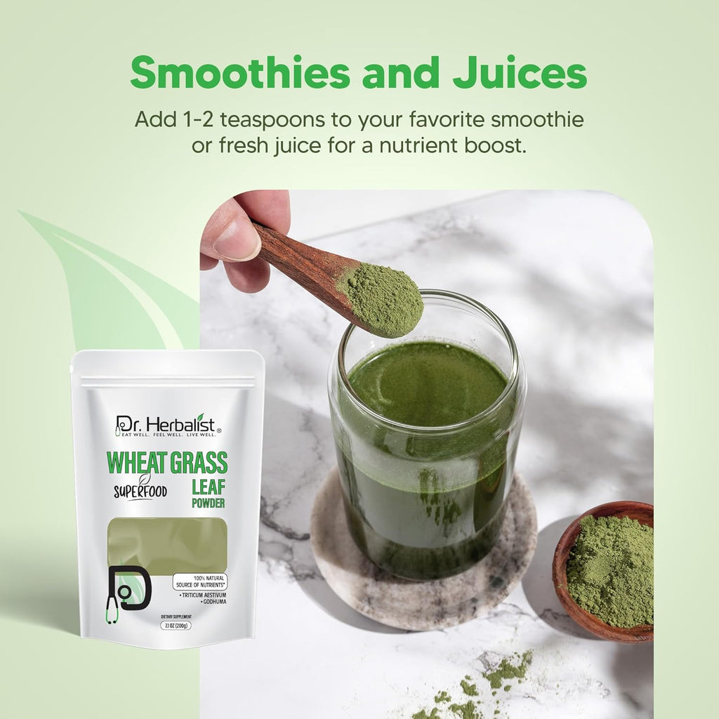 Dr. HERBALIST Wheatgrass Powder 200g | Rich in Chlorophyll, Antioxidants, and Nutrients | Organic Triticum aestivum Powder for Detox, Energy, and Wellness I Non GMO