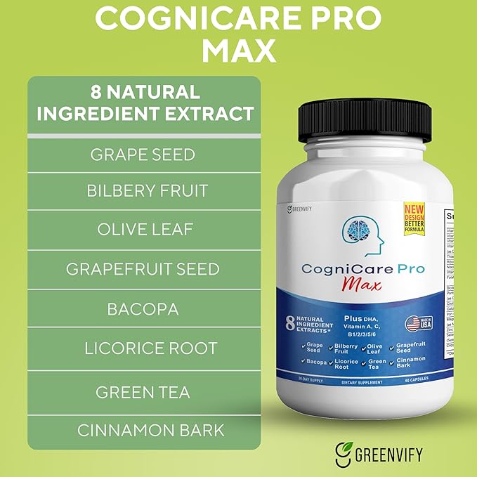 Cognicare Pro Max Brain Support Supplement Improve Memory & Focus Healthy Clear Brain Fog & Boost Cognitive Function - 60 Natural Capsules