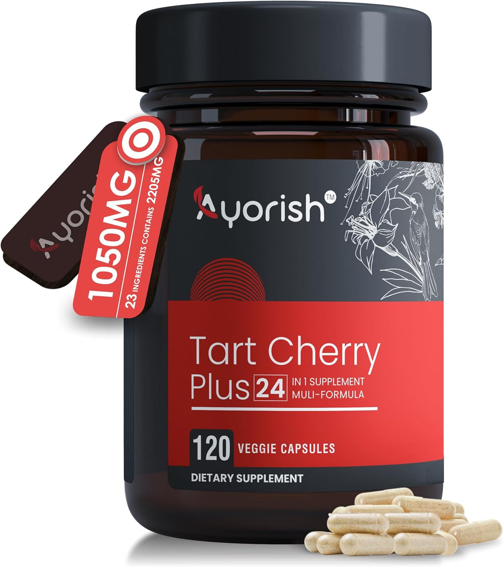 Tart Cherry 1050 mg Capsules with Turmeric Moringa Cranberry Chanca Piedra Celery Quercetin ACV Pomegranate L Selenomethionine - 120 Ct Cherry Tart Capsules