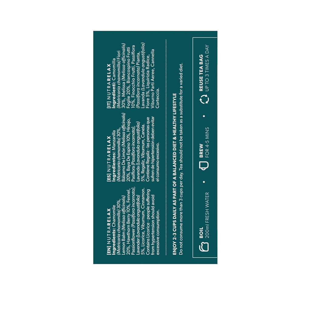 NUTRARELAX - Sleep and Calming Tea – Helps with Relaxation and Sleep – Includes Chamomile, Lemon Balm and Passionflower - 20 Enveloped Tea Bags - by Nutra Tea - Herbal Tea