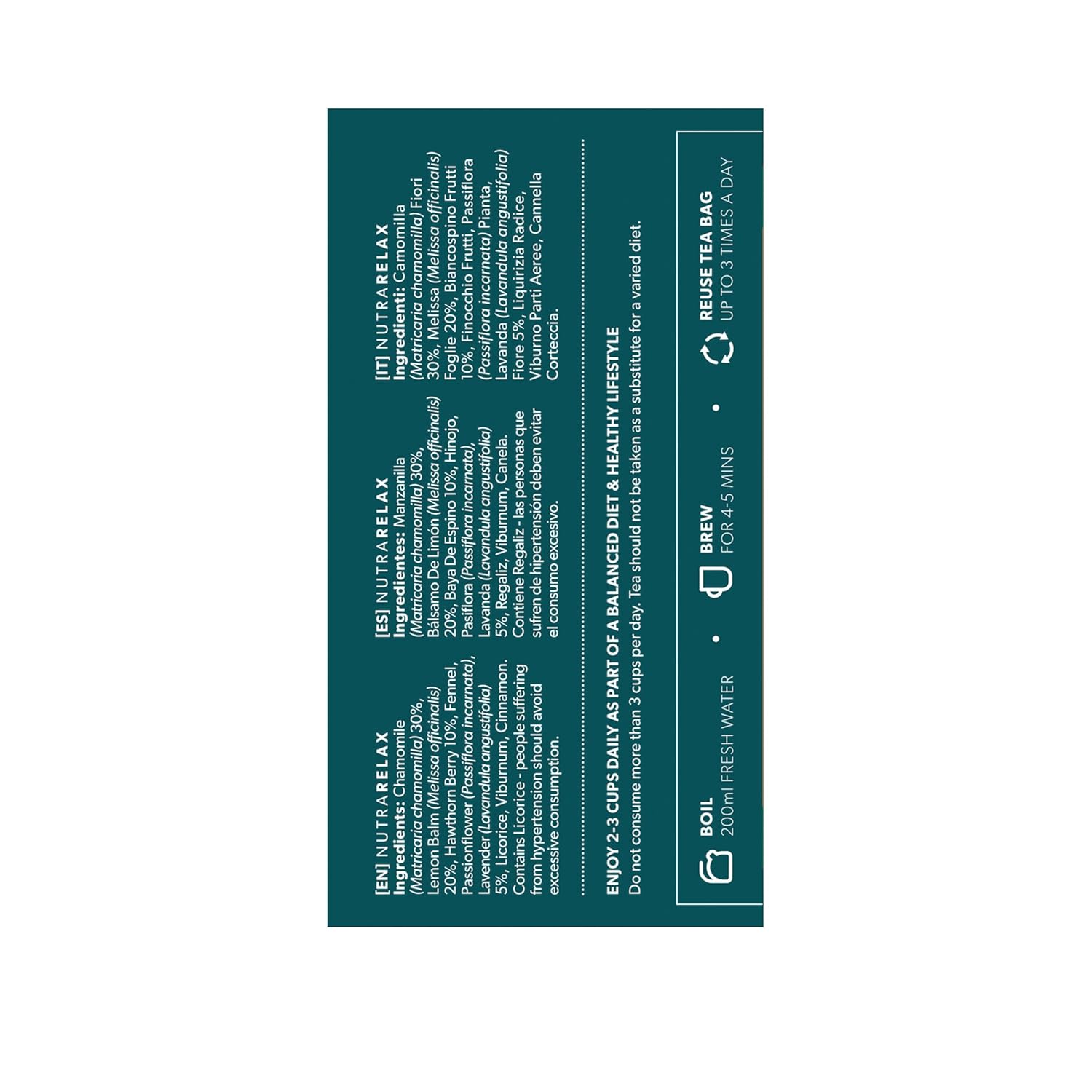 NUTRARELAX - Sleep and Calming Tea – Helps with Relaxation and Sleep – Includes Chamomile, Lemon Balm and Passionflower - 20 Enveloped Tea Bags - by Nutra Tea - Herbal Tea
