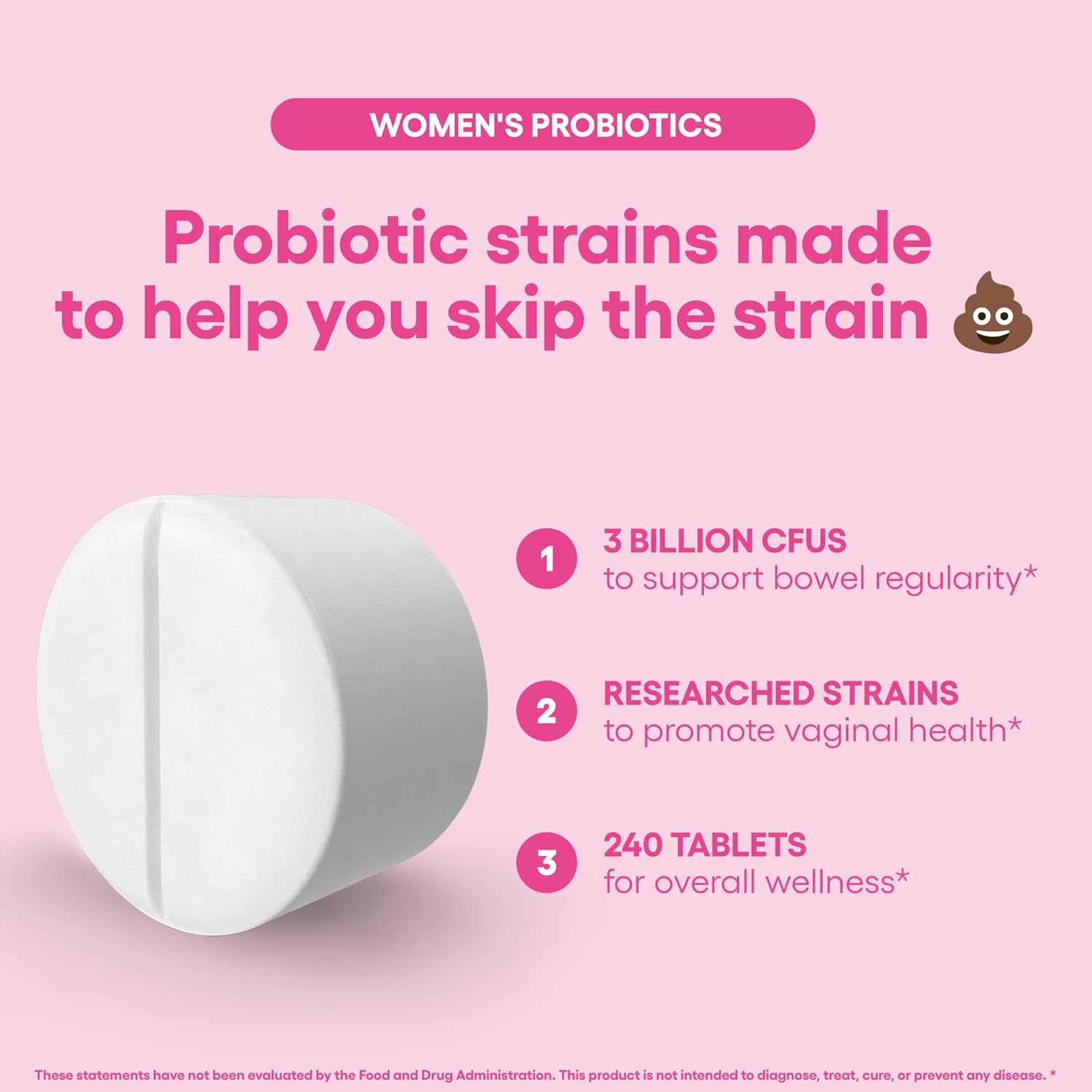 Probiotics for Women Supplement Supports Vaginal & Digestive Health 240 Tablets 3 Billion CFU (240, Women's Probiotics)