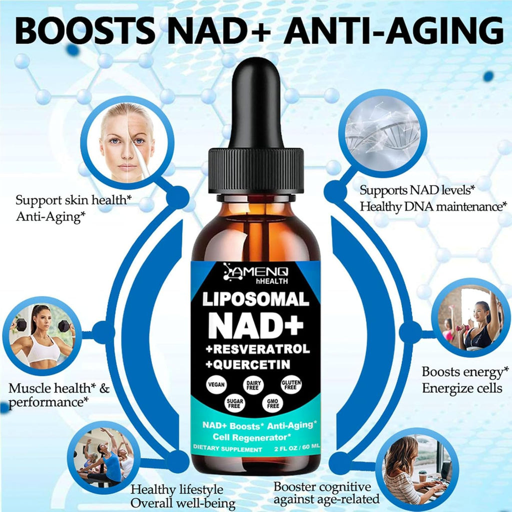 NAD Supplement, Liposomal NAD Nicotinamide Riboside Resveratrol 900mg Quercetion, TMG, Vitamin B3, High Potency NAD Plus Liquid Supplement for Cell Regenerator, Longevity, Energy, Anti-Aging, Focus