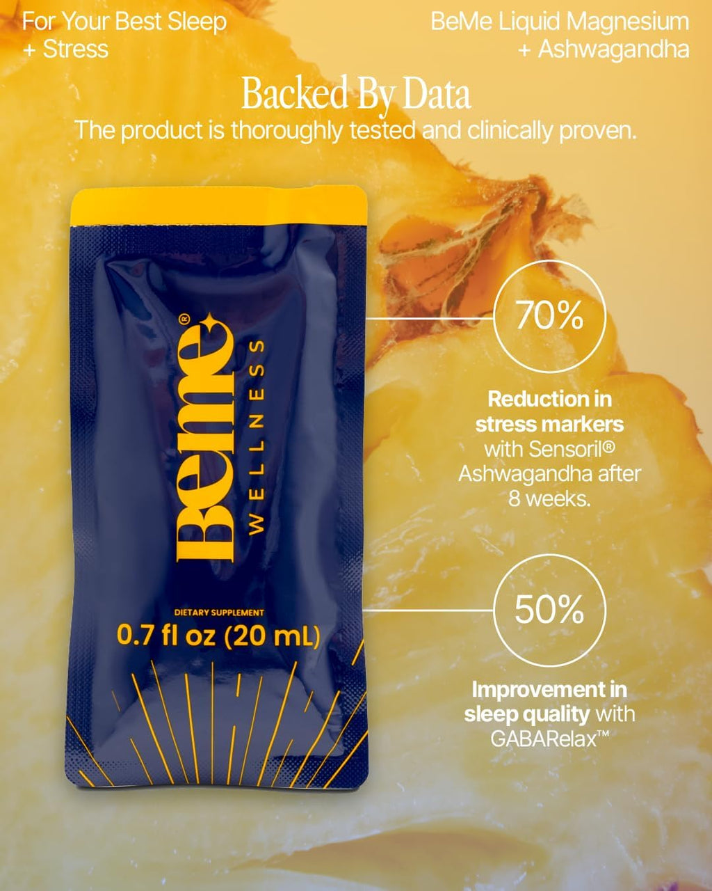BeMe BeZen Sleep Aid Supplement Natural Without Melatonin - 2X Absorption Than Pills - Sleep aids for Adults with Magnesium, Ashwagandha, Chamomile, L-Theanine & GABA - Delicious Pineapple