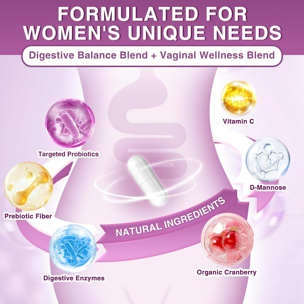 Probiotics for Women Digestive Health, 70 Billion CFUs Womens Probiotic with Digestive Enzymes & Prebiotics & Cranberry for Gut, Immune & Urinary Tract Balance, Delayed-Release, 90 Veggie Capsules