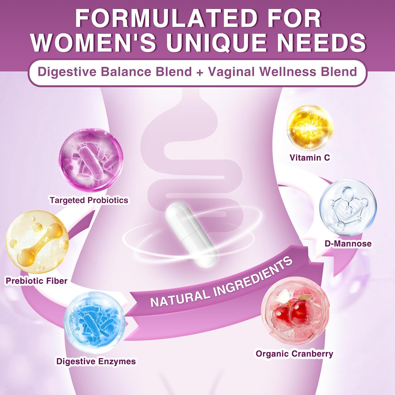 Probiotics for Women Digestive Health, 70 Billion CFUs Womens Probiotic with Digestive Enzymes & Prebiotics & Cranberry for Gut, Immune & Urinary Tract Balance, Delayed-Release, 90 Veggie Capsules