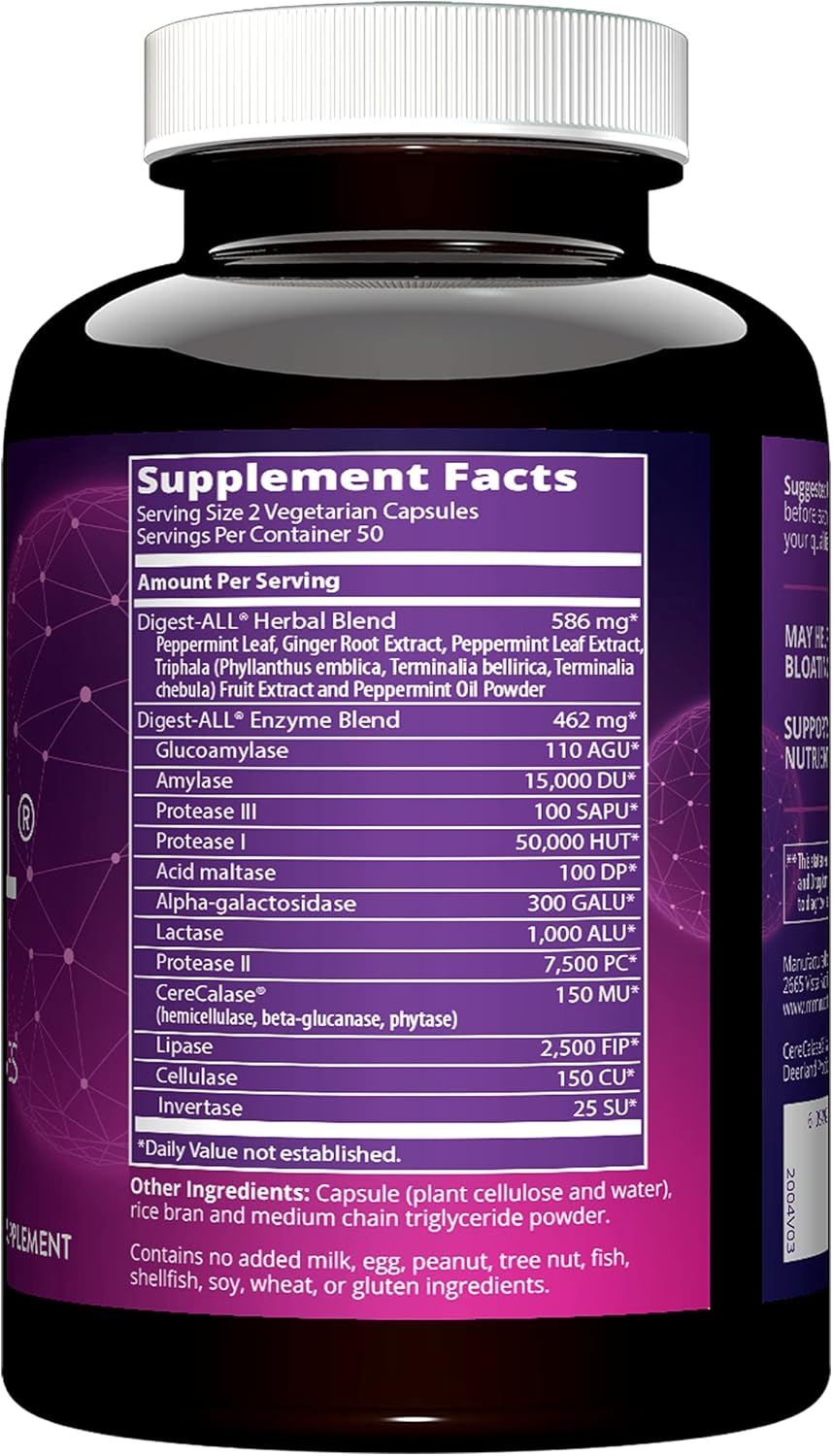 MRM Nutrition Digest-All ® | Digestive Enzymes | Improved Digestion and Absorption | Lactase + Amylase + Lipase| May Help with Bloating and Gas| 100% Vegetarian | Gluten-Free | 50 Servings