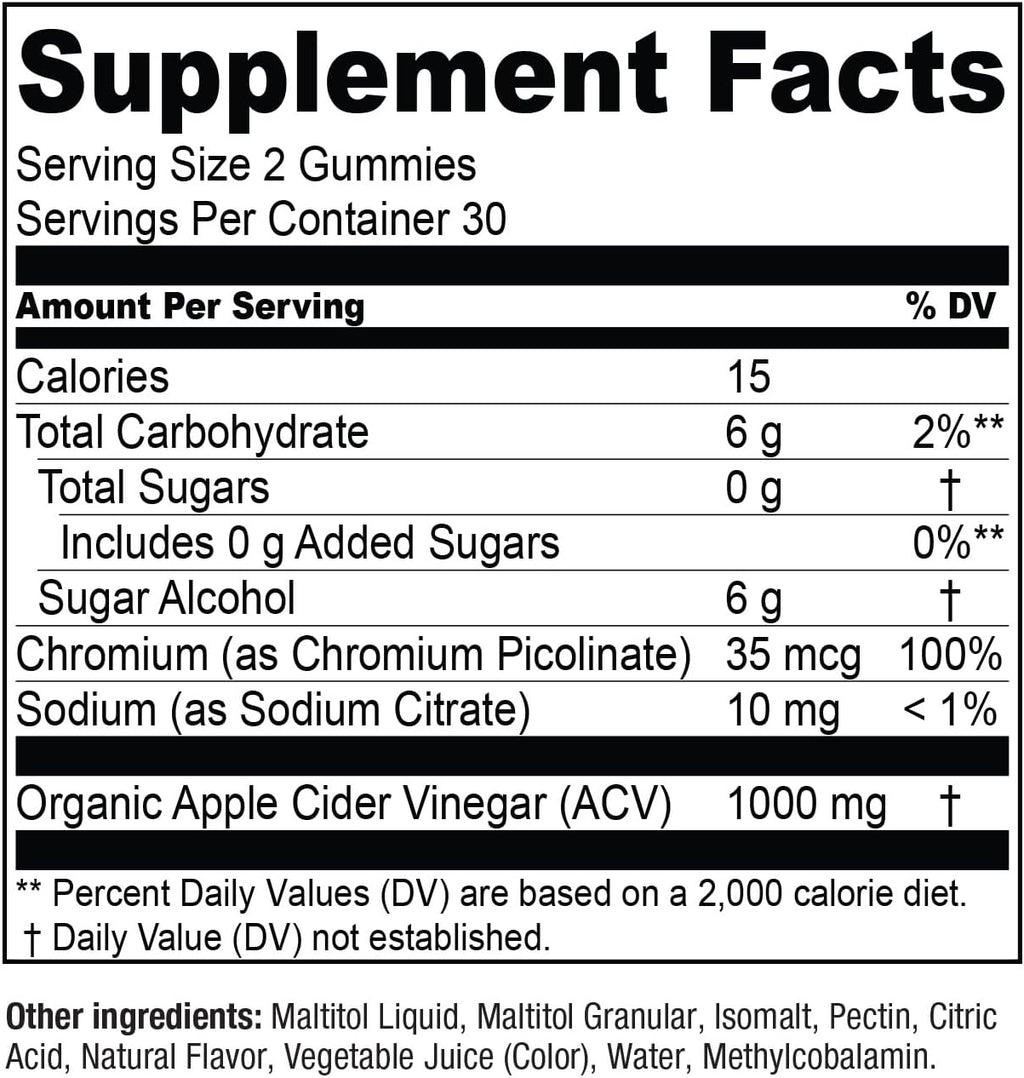 Essential Elements Zero-Sugar ACV Apple Cider Vinegar Gummies from “The Mother” - Naturally-Sourced, Vegan ACV Gummies with Chromium 60 Count