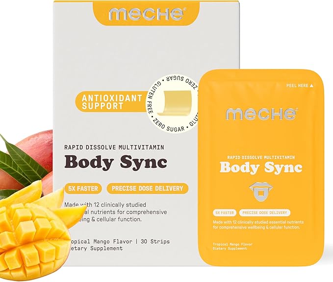 Meche Multivitamin for Women and Men Strip Supplements - Vitamins A, C, D, B6, Methylated B12, Folate, Biotin - Beauty, Energy, Immune Support - Sugar Free, Faster Than Vitamin Gummies (30 Strips)