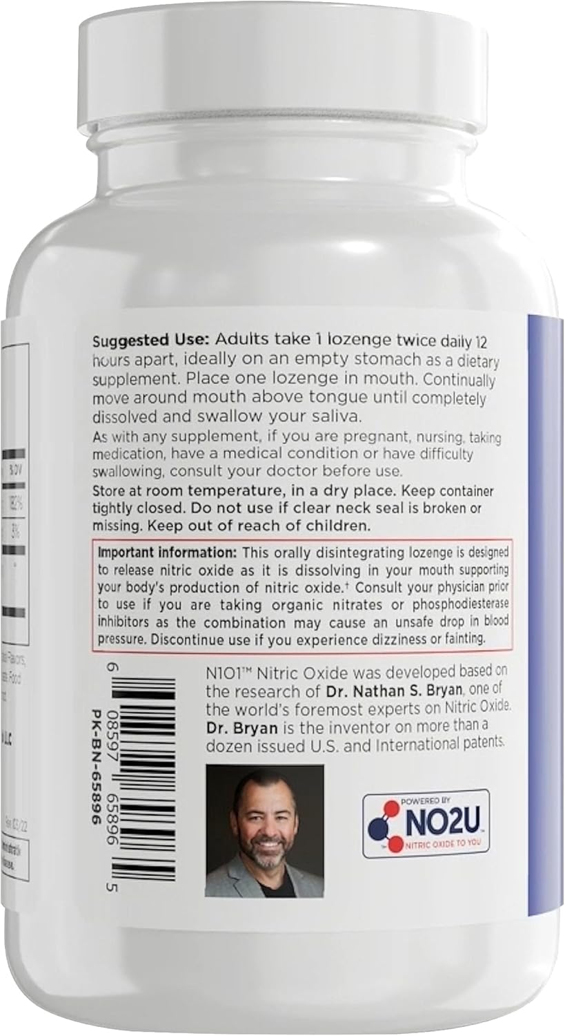 Nitric Oxide Lozenges - 60 Count - Nitric Oxide Supplement for Heart Health, Circulation, Energy, Blood Flow, Oxygenation, Healthy Blood Pressure, Cardiovascular Support for Men & Women