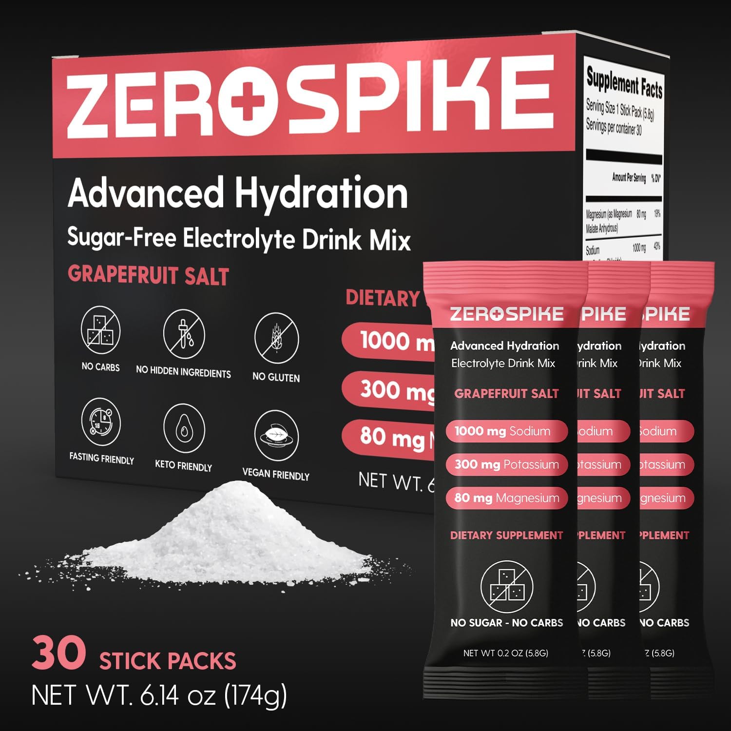 No Sugar Electrolytes Powder Packets | Keto & Fasting Salts Drink Mix | Supplements: The Key Hydration Nutrients Missing from Purified Water | Clean, Grapefruit, Calorie Free | 30 Sticks