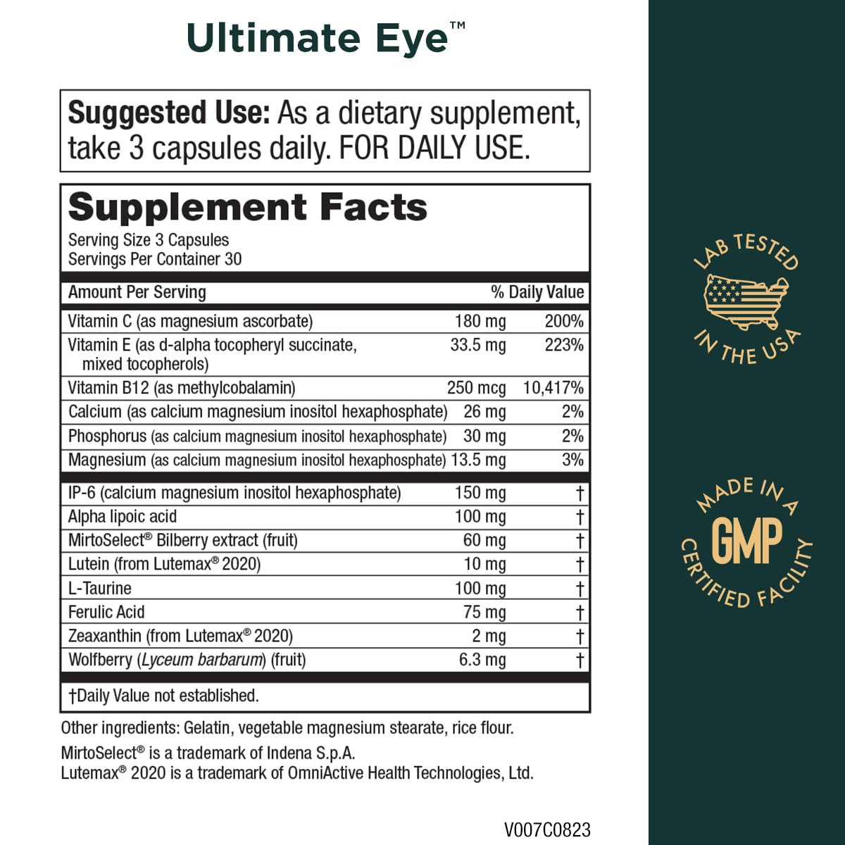 Ultimate Eye Support by Purity Products - 10 mg of Lutein w/Lutemax 20/20, 100 mg of Alpha Lipoic Acid, 2 mg Zeaxanthin Eye Vitamins - Clinically Studied - Blue Light Wave Protection - 90 Capsules