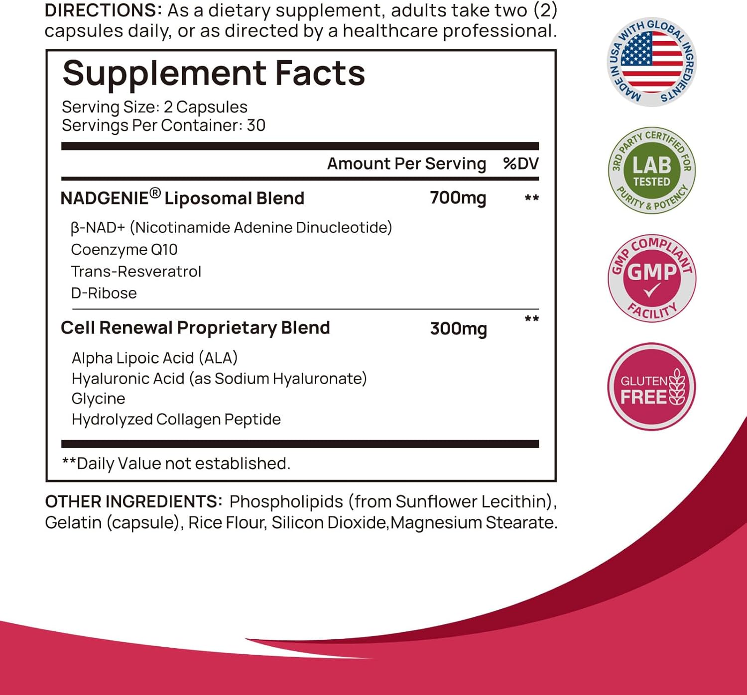 NAD Supplement Complex NMN Alternative - Liposomal NAD Resveratrol with β-NAD+, CoQ10, D-Ribose for Anti-Aging, Energy, Cellular Renewal and Radiant Skin Health - 60 Capsules