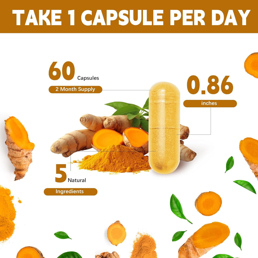 Turmeric Curcumin Supplement with Black Pepper & Bioactive Botanicals, Turmeric,Ginger,Berberine,Ceylon Cinnamon, – Premium Organic Supplement for Daily Wellness Support 60 Capsules 2 Pack