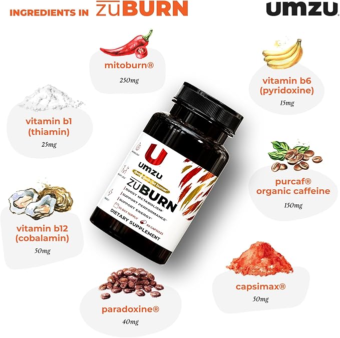 UMZU ZuBurn Energy Support Supplement, (30 Day Supply) – Caffeine Mitoburn Capsimax Grains Of Paradise B6 & B12 – Energy Supplements For Daily Energy, Focus & Active Lifestyle Support General Wellness