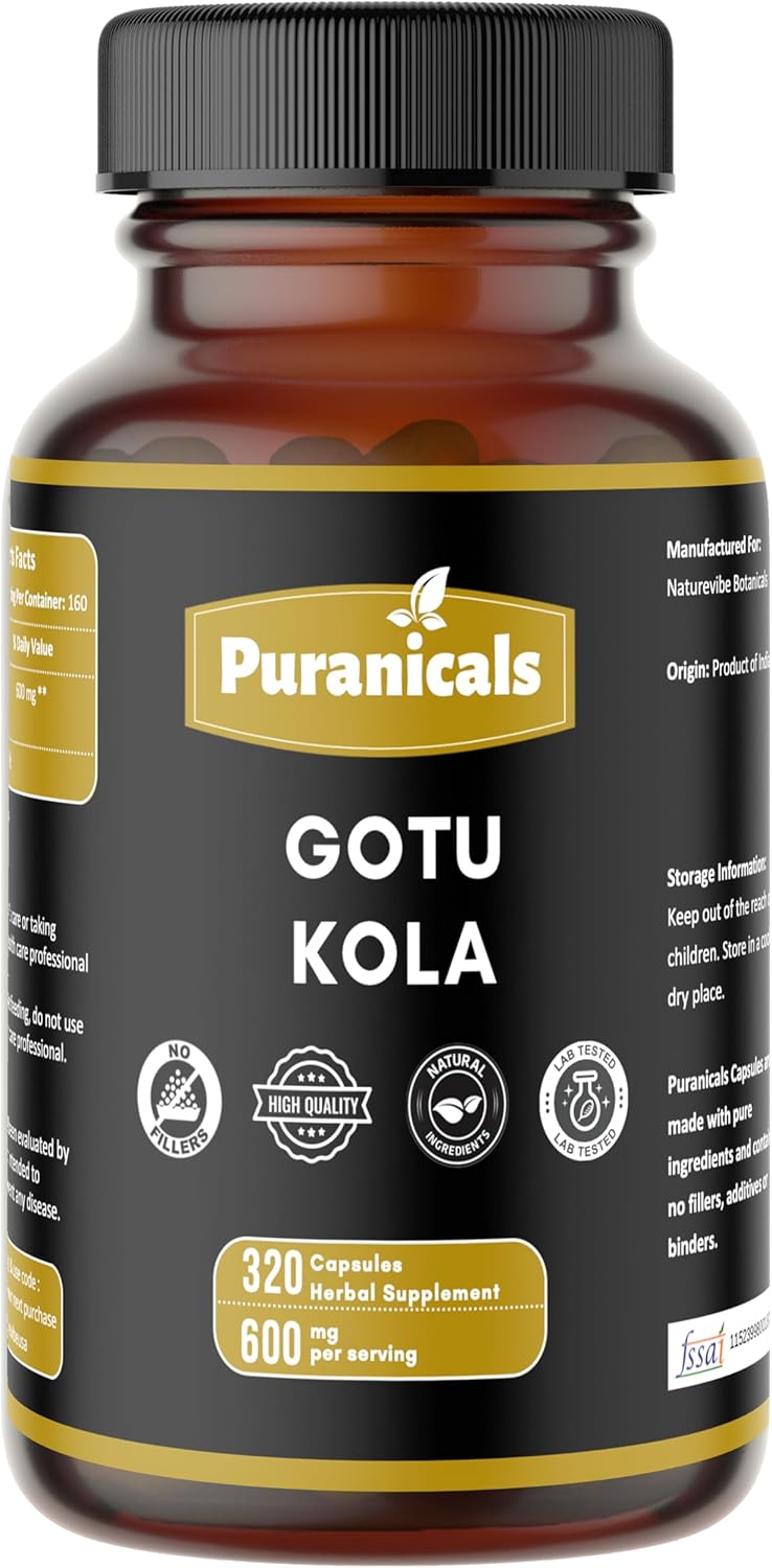 Gotu Kola Premium 320 Capsules Non GMO and Gluten Free | Herbal Supplement | 600 mg Per Serving | Made with 100% Pure Gotu Kola Powder