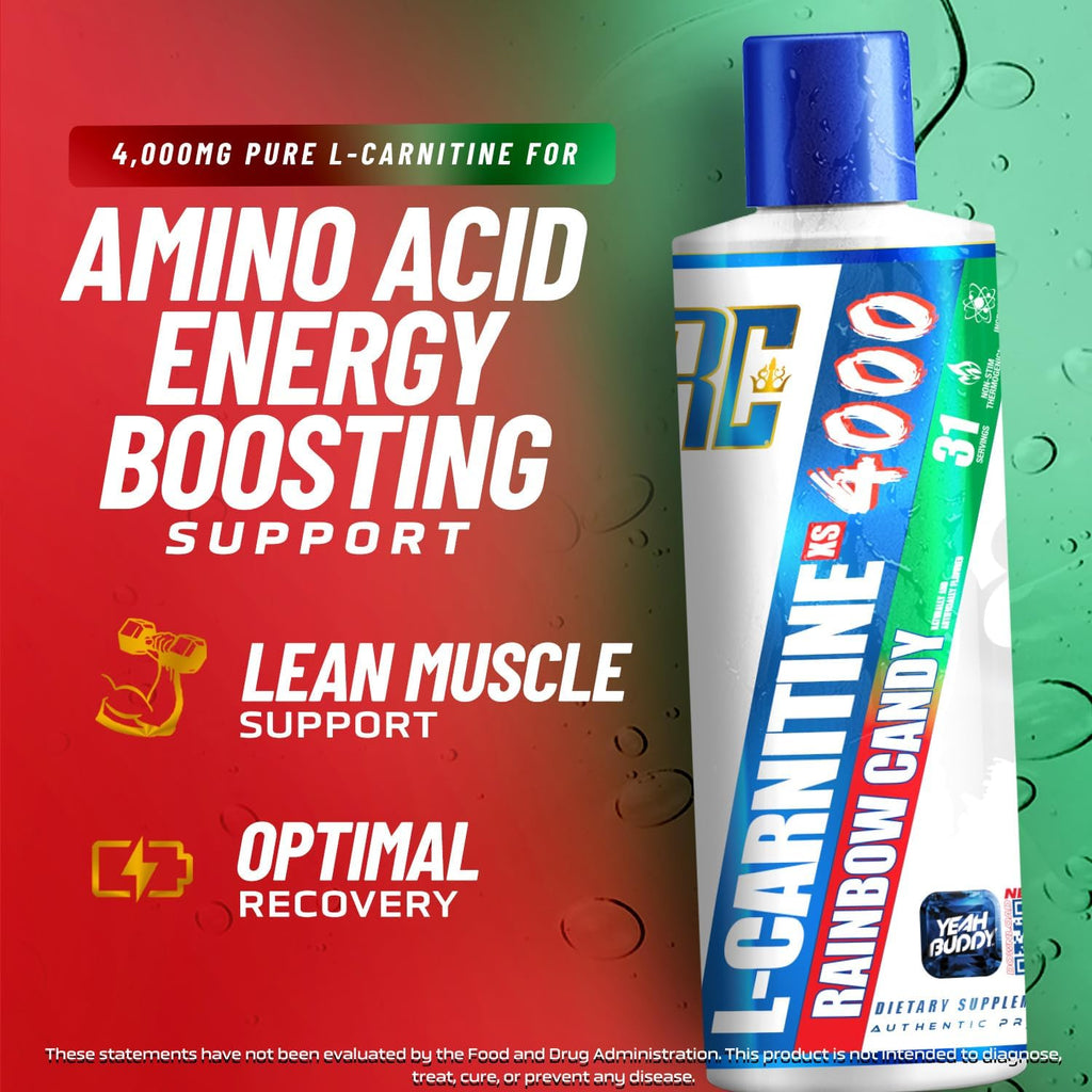 Ronnie Coleman Signature Series L Carnitine XS 4000 Liquid, Stimulant Free, Sugar Free, Zero Carbs, Lean Muscle Strength Support for Men & Women, 16 Oz (16 oz, Rainbow Candy (4000))