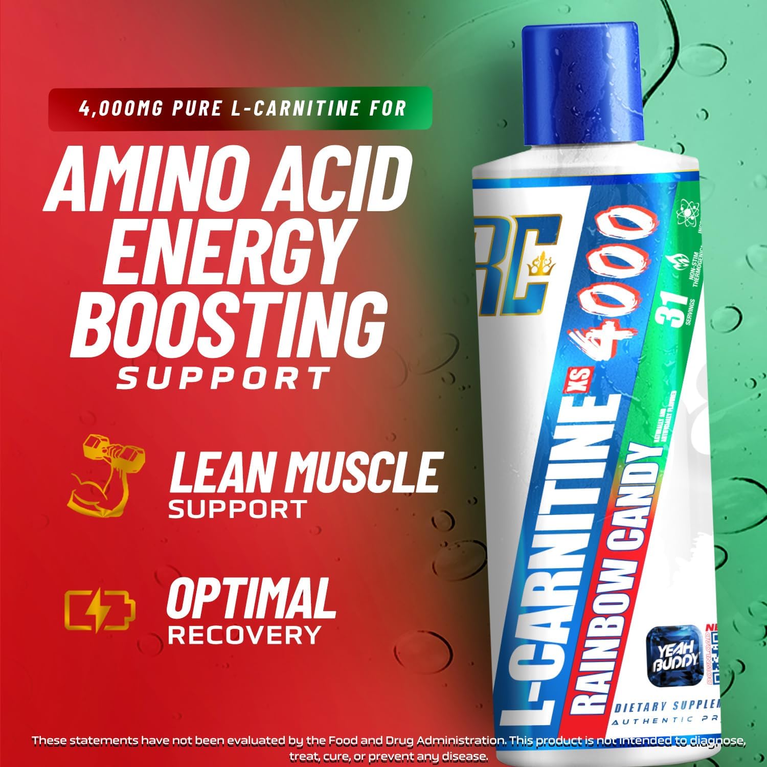 Ronnie Coleman Signature Series L Carnitine XS 4000 Liquid, Stimulant Free, Sugar Free, Zero Carbs, Lean Muscle Strength Support for Men & Women, 16 Oz (16 oz, Rainbow Candy (4000))