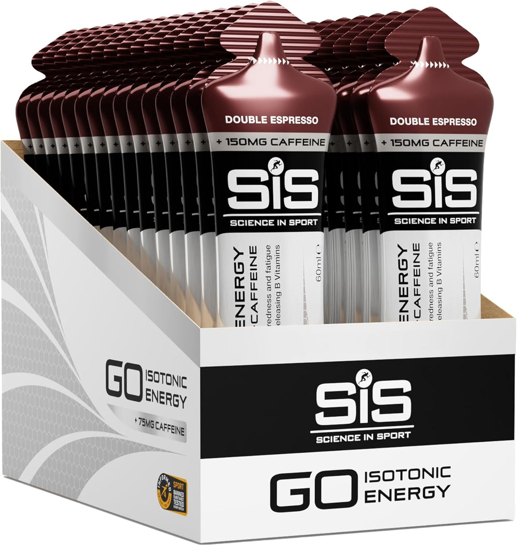 Science in Sport Energy Gel Pack, 30 Pack Energy Gels + Caffeine, 22g Fast Acting Carbs, Endurance Sport Gels, Double Espresso, 2 Fl Oz (Pack of 30)