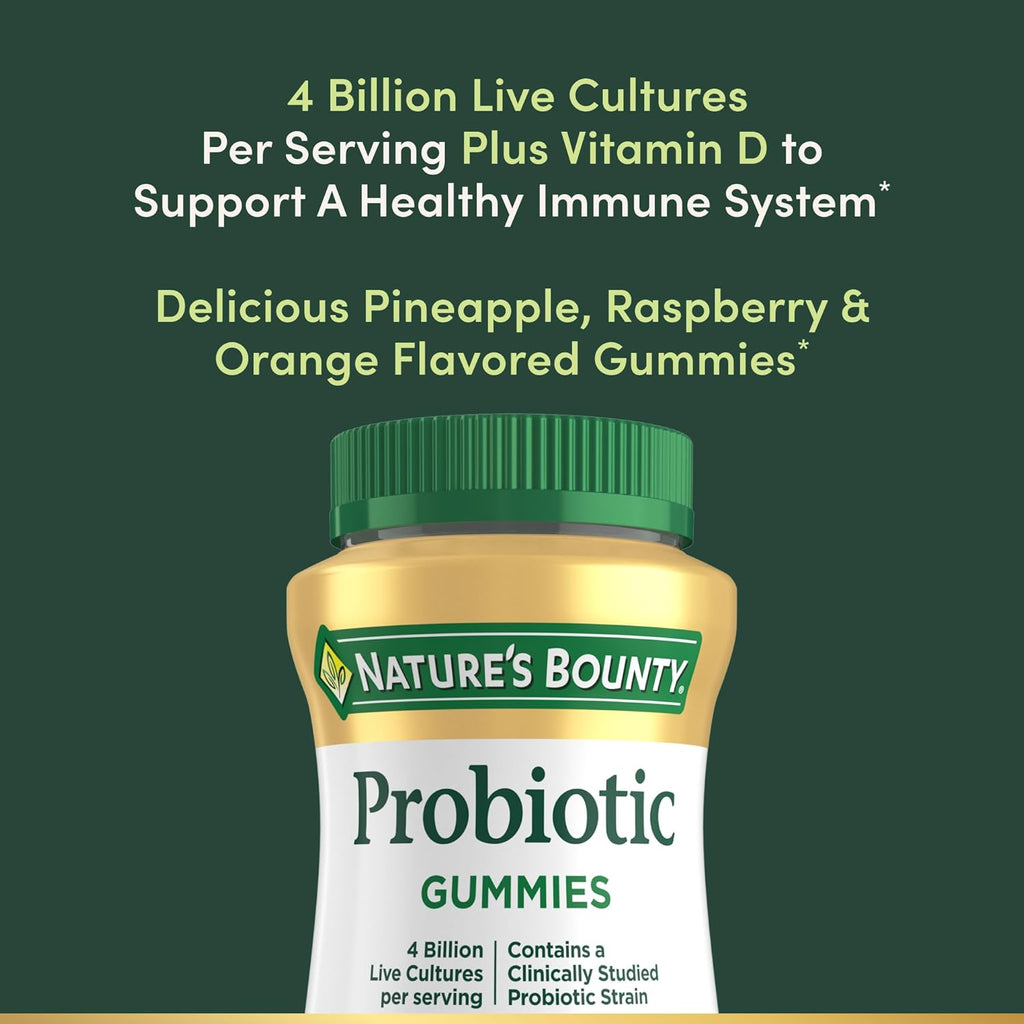 Nature's Bounty Probiotic Gummies, Immune Health & Digestive Balance, Pineapple, Raspberry and Orange Flavor Gummies, 60 Ct