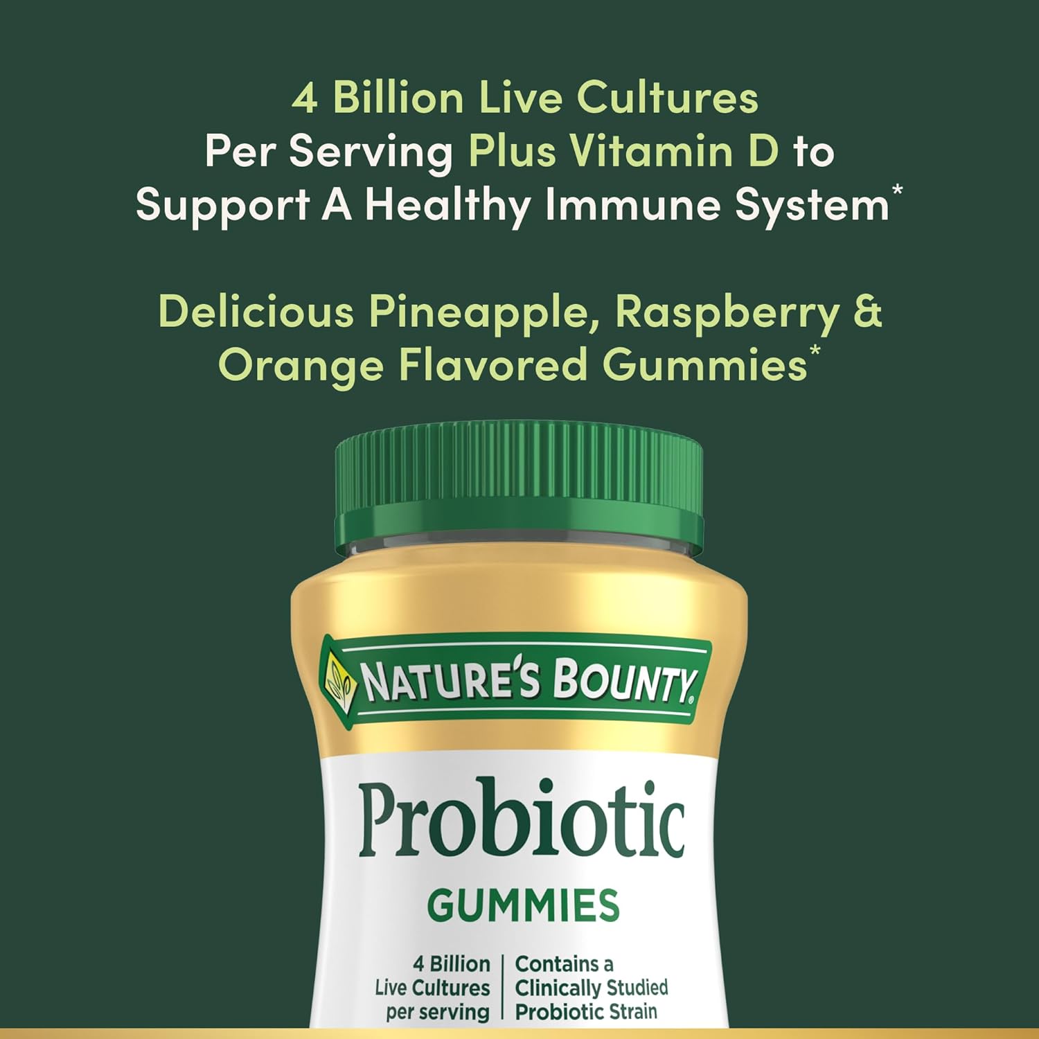 Nature's Bounty Probiotic Gummies, Immune Health & Digestive Balance, Pineapple, Raspberry and Orange Flavor Gummies, 60 Ct