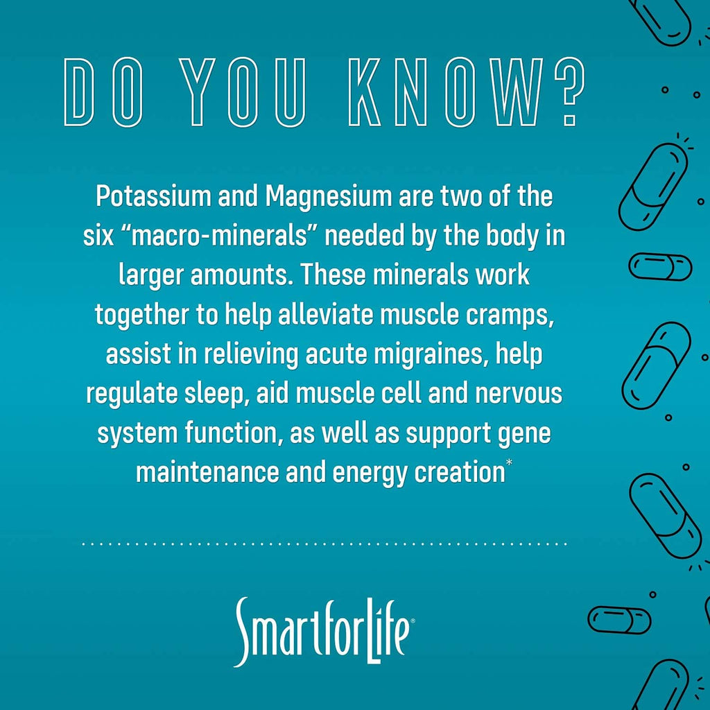 SMART FOR LIFE Potassium Magnesium Supplement – High Absorption Magnesium Complex – 60 Vegan Capsules - Magnesium and Potassium Supplement for Vascular Health, Magnesium for Leg Cramps and Sleep