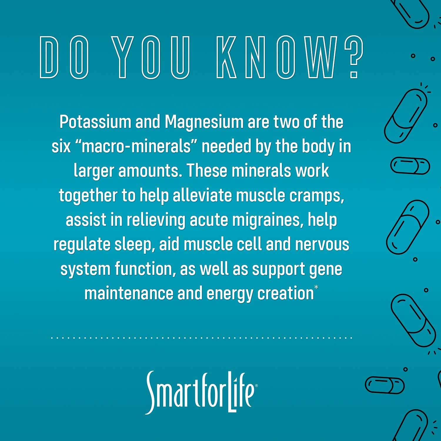 SMART FOR LIFE Potassium Magnesium Supplement – High Absorption Magnesium Complex – 60 Vegan Capsules - Magnesium and Potassium Supplement for Vascular Health, Magnesium for Leg Cramps and Sleep