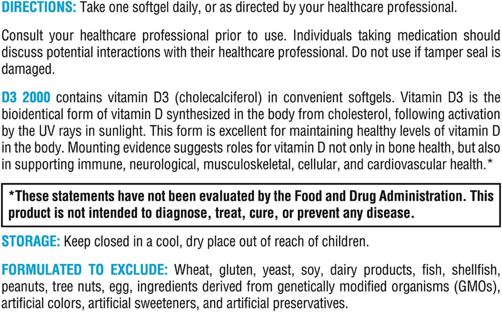 XYMOGEN D3 2000 - Bioavailable Vitamin D3 2000 IU (50 mcg) - High Potency Vitamin D Supplement to Support Immune Health, Bone + Heart Health (120 Gelatin Softgels)