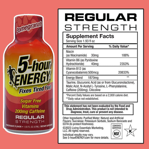 5-hour ENERGY Regular Strength Energy Shot, Pomegranate Flavor, 1.93oz, 20-Pack - Sugar Free