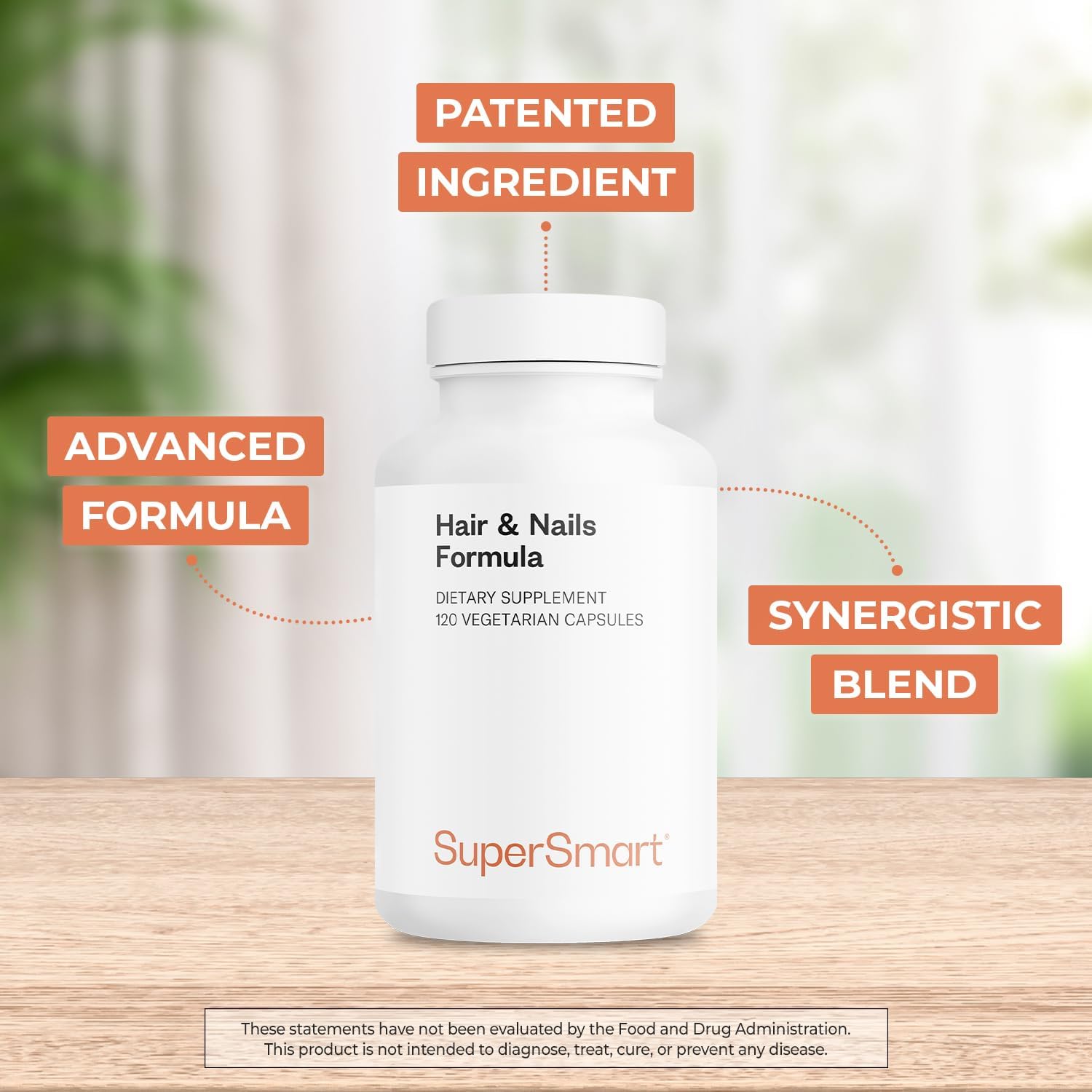 Supersmart - Hair & Nails Formula - Patented Solubilized Keratine Supplement - with Biotin, Bamboo Extract, MSM, Cynatine HNS Keratin | Non-GMO & Gluten Free - 120 Vegetarian Capsules