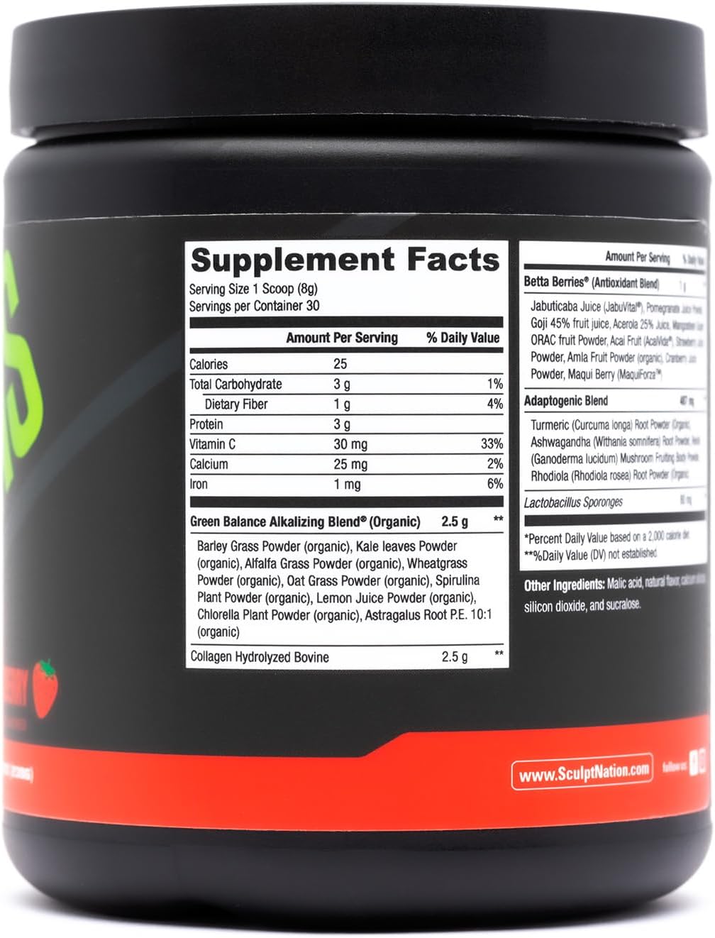 Sculpt Nation by V Shred Greens Strawberry - Premium Greens Powder & Superfood Blend with Collagen to Support Skin, Digestion, and Energy - 30-Day Supply