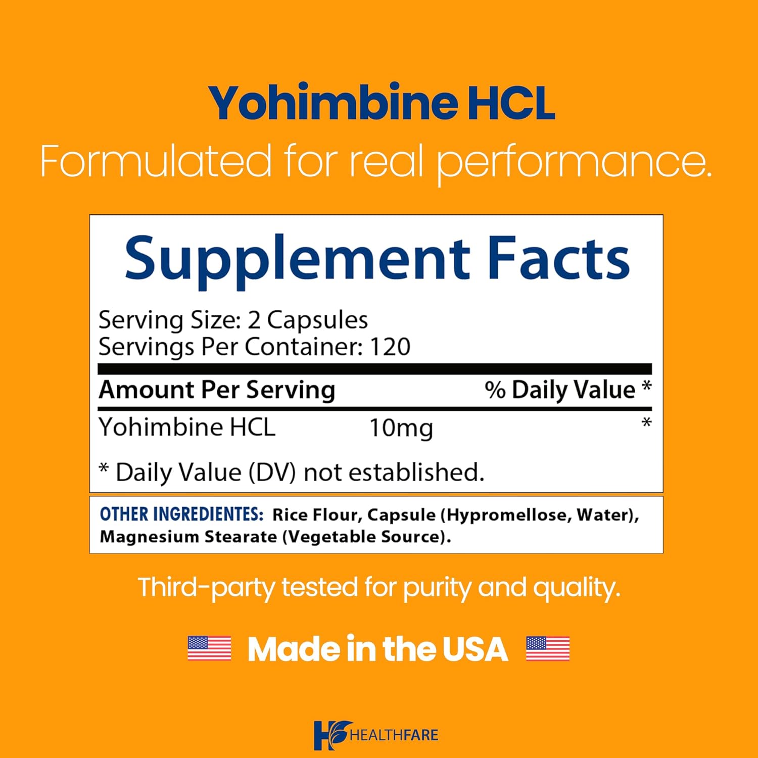 Yohimbine HCL 10mg | 240 Vegan Capsules | Maximum Strength Formula | Non-GMO & Gluten-Free | Made in USA