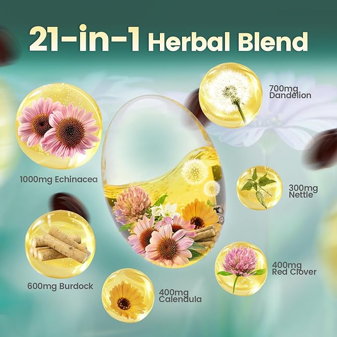 Lymphatic Drainage Supplement, 240 Softgels, 4275mg Lymph System Support Supplement for Women & Men, 21-in-1 Herbal Blend with Echinacea, Dandelion, Burdock, Bromelain, Calendula, Turmeric & More 3Bag